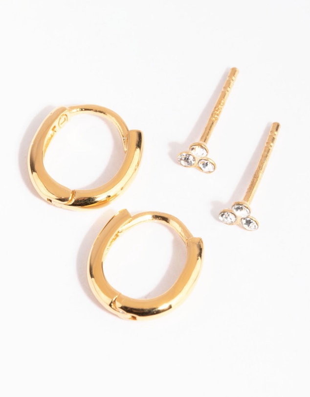 Lovisa - Gold Plated Sterling Silver Ball Stud & Huggie Earring Set