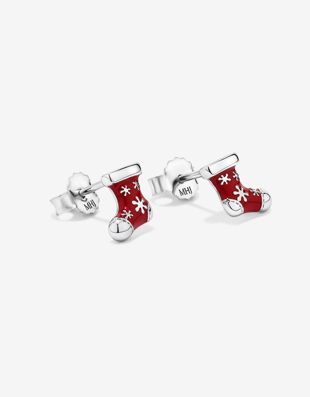 Michael Hill - Christmas Stocking Stud Earrings with Red Enamel in Sterling Silver