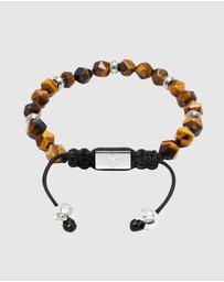Nialaya Jewellery - Men's Sterling Silver Faceted Beaded Bracelet with Brown Tiger Eye