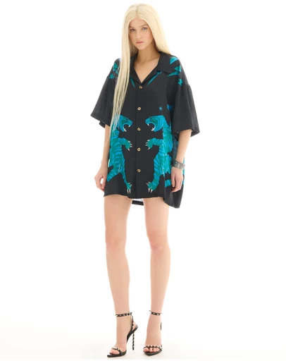 THE TALES - Osaka Tiger Silk Shirt Dress
