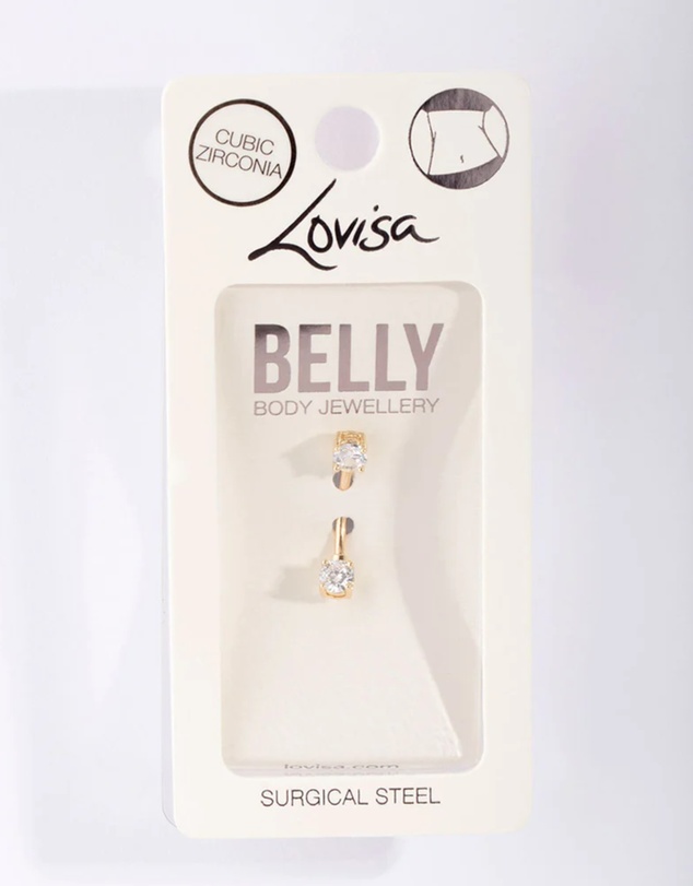 Lovisa - Gold Surgical Steel Double Cubic Zirconia Belly Bar