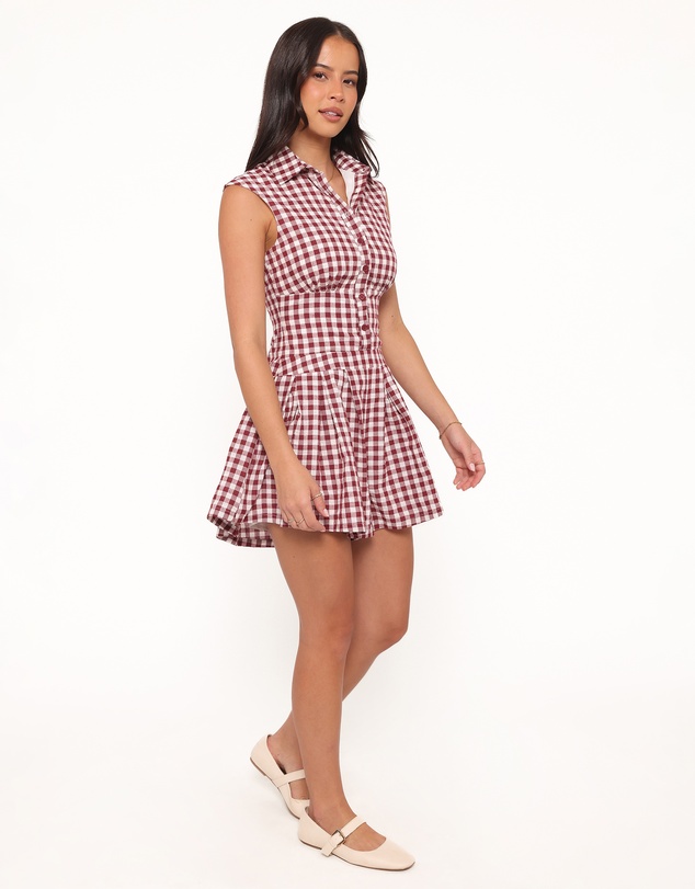 Petal & Pup - Helen Button Front Playsuit - Burgundy Gingham