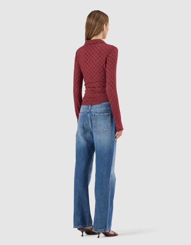Rolla's - Daisy Lace Long Sleeve Shirt - Dark Cherry