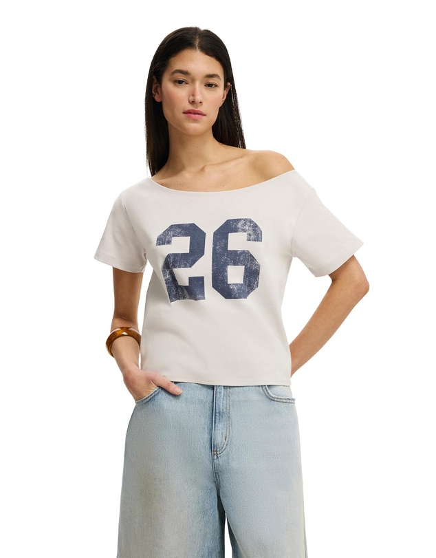 Cotton On - The Sporty Off Shoulder Graphic Tee