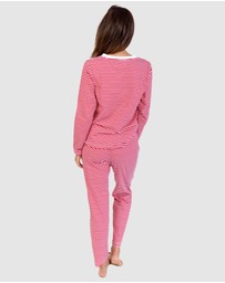 Sant And Abel - Women's Red Jersey Knit Stripe Long PJ Set
