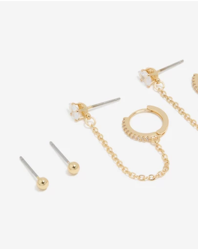Lovisa - Gold Plated Cubic Zirconia Chain & Huggie Earrings 4-Pack