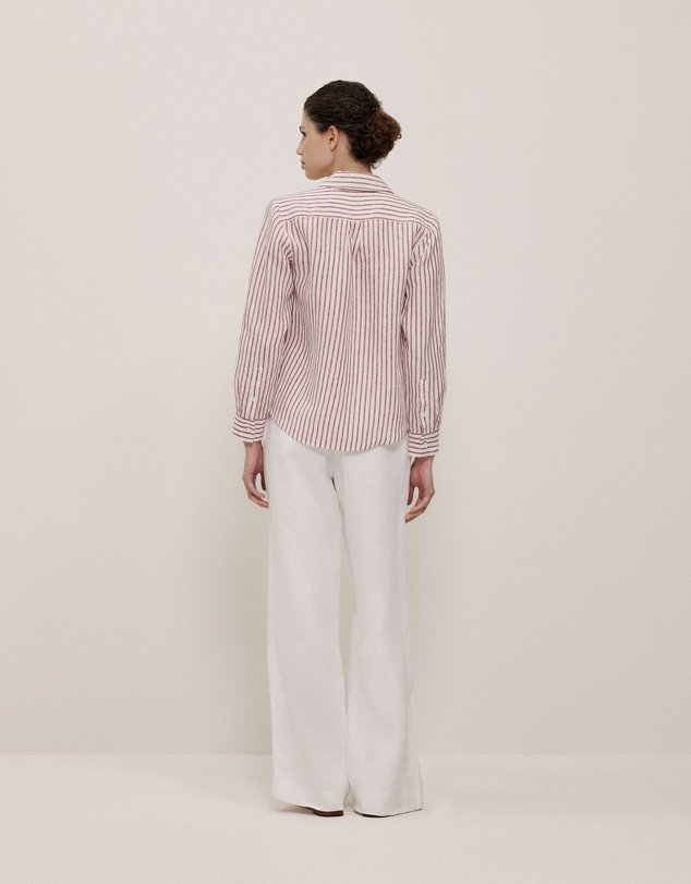 Trenery - Linen End On End Stripe Shirt in Russet