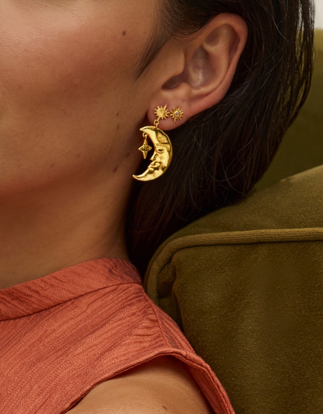 Ottoman Hands - Crescent Moon Drop Earrings