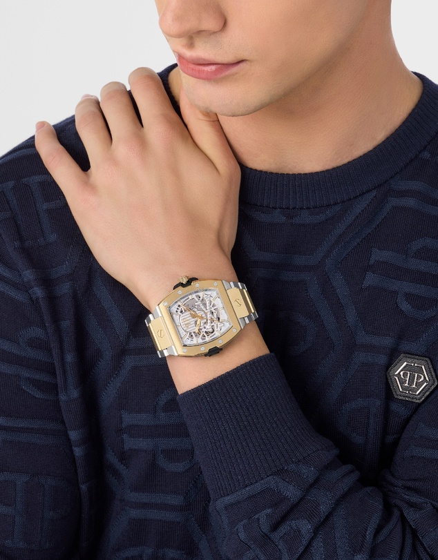 Philipp Plein - The $Keleton 2.0 - 44mm Silver Dial with Two Tone Strap