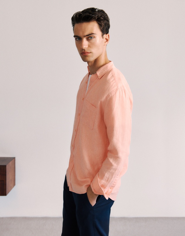 Trenery - Regular Fit Linen End On End Shirt in Shell Pink