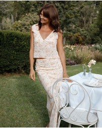 Petal & Pup - Kedra Tie Shoulder Top - Peach Ditsy Floral
