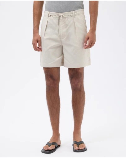 AERE - Linen Blend Tie Waist Shorts