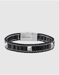 Nialaya Jewellery - Black Onyx Stud Bracelet with Silver