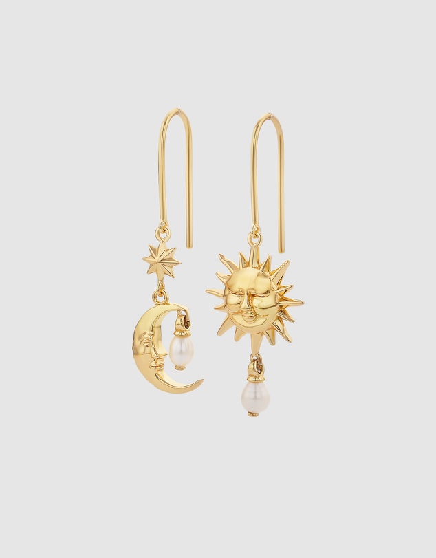 Karen Walker - Sun & Moon Earrings with 2 x 5mm Teardrop Freshwater Pearls
