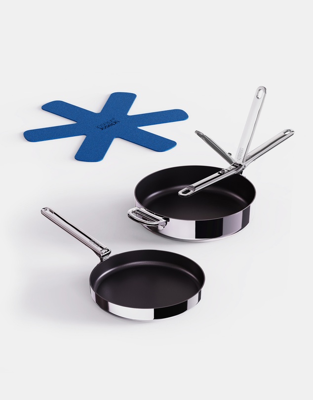 Joseph Joseph - Space Steel 2-piece Non-stick Stainless-steel Frying Pan Set with Folding Handles