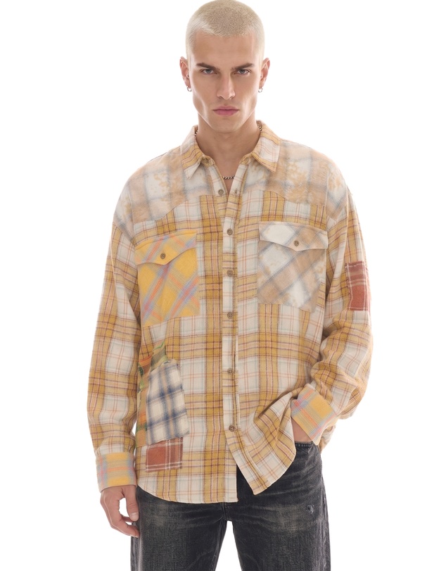 THE TALES - Patched Up Yellow Flannel Western Shirt