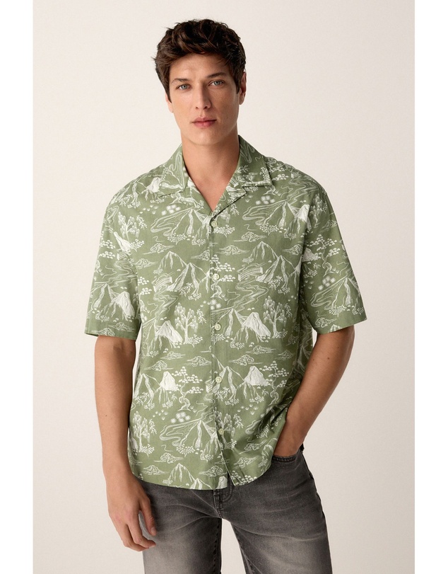 NEXT - Western Style Printed Short Sleeve Shirt With Cuban Collar