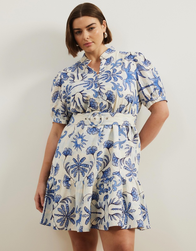 Atmos&Here Curvy - Bailey Button Front Linen Blend Mini Dress