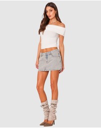 EDIKTED - Vintage Washed Denim Mini Skirt