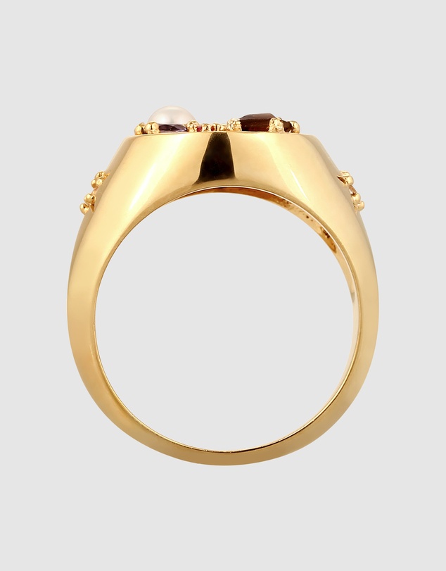 Elli Jewelry - Ring Women Signet Vintage Sapphire Moonstone Pearl 925 Sterling Silver Gold Plated