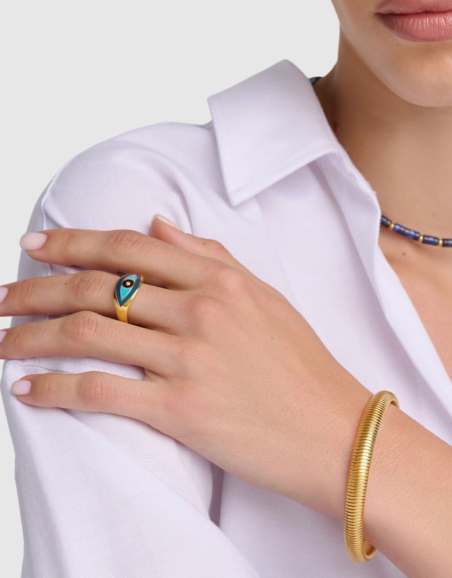 Nialaya Jewellery - 8mm Gold Stretch Bangle