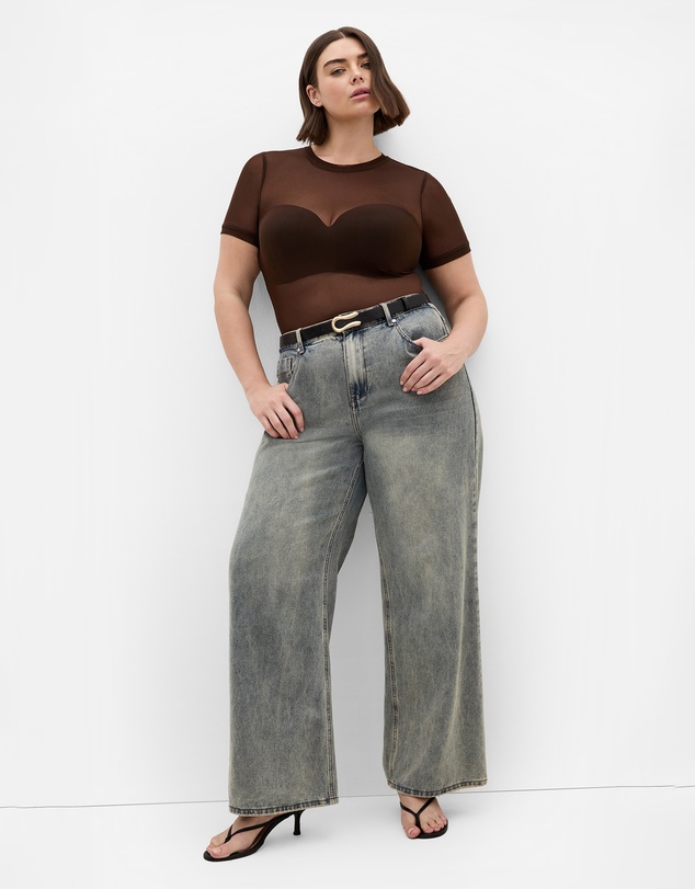 City Chic - Plus size Stretch Mesh Tee - chocolate