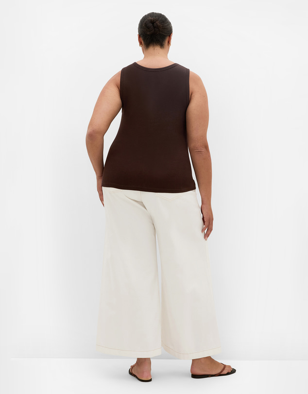 City Chic - Plus size Tara Button Through Tank - chocolate