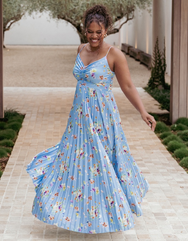 Petal & Pup - Naira Pleated Maxi Dress - Cornflower Blue Floral