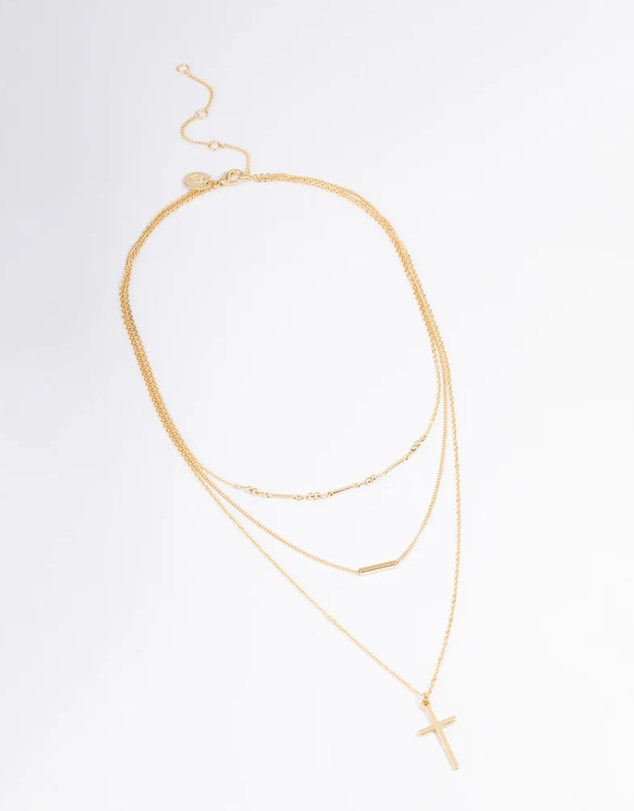 Lovisa - Gold Plated Layer Bar & Cross Necklace