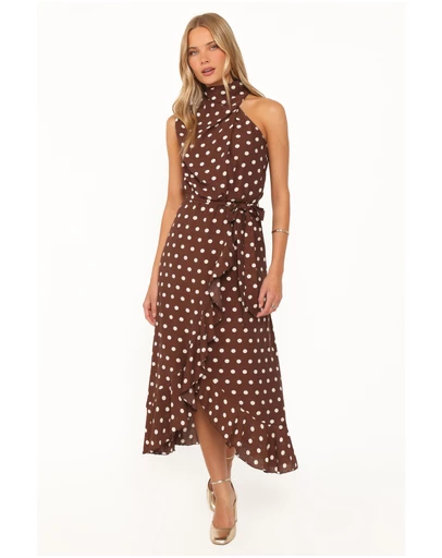 Petal & Pup - Olana Midi Dress - Brown Polka Dot
