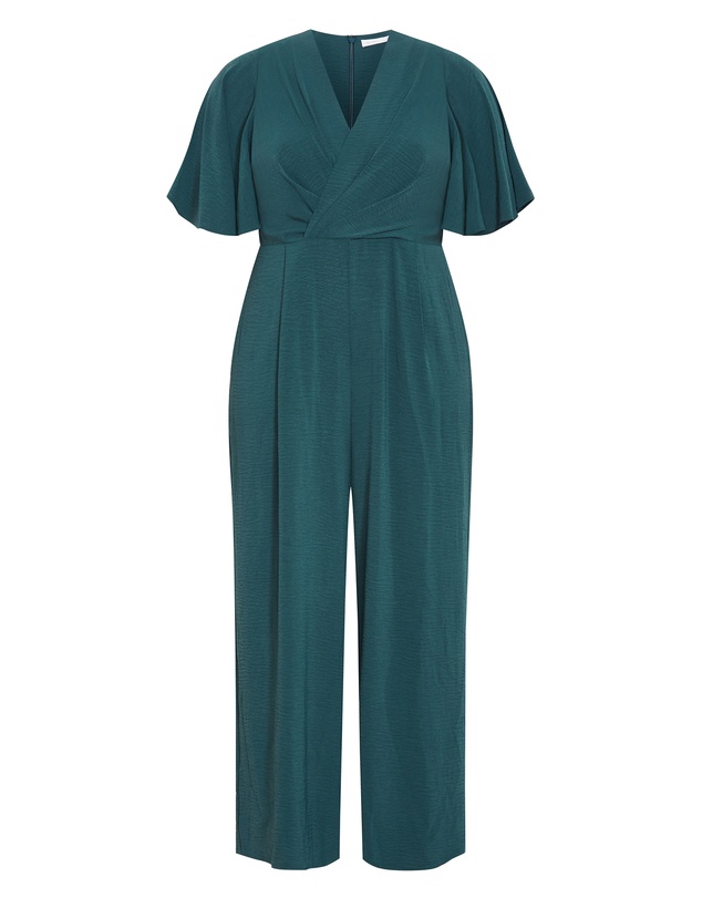 City Chic - Braelynn V Neck Jumpsuit - emerald