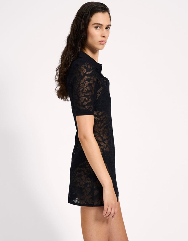 ONE TEASPOON - Sheer Lace-Look Knitted Mesh Mini Dress - Black