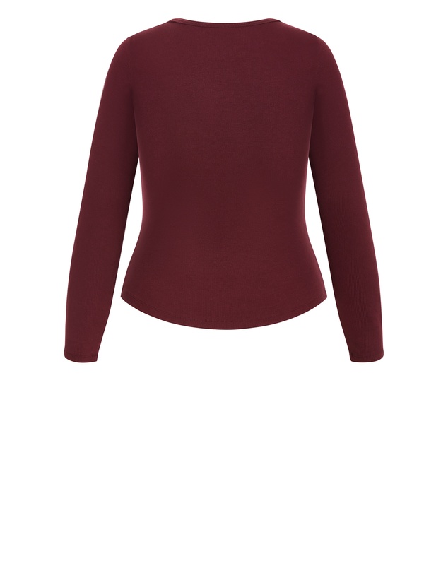 City Chic - Plus size Button Through Knit Top - berry