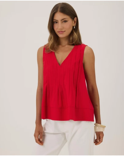 Atmos&Here - Rhea Linen Blend Pintuck Sleeveless Top