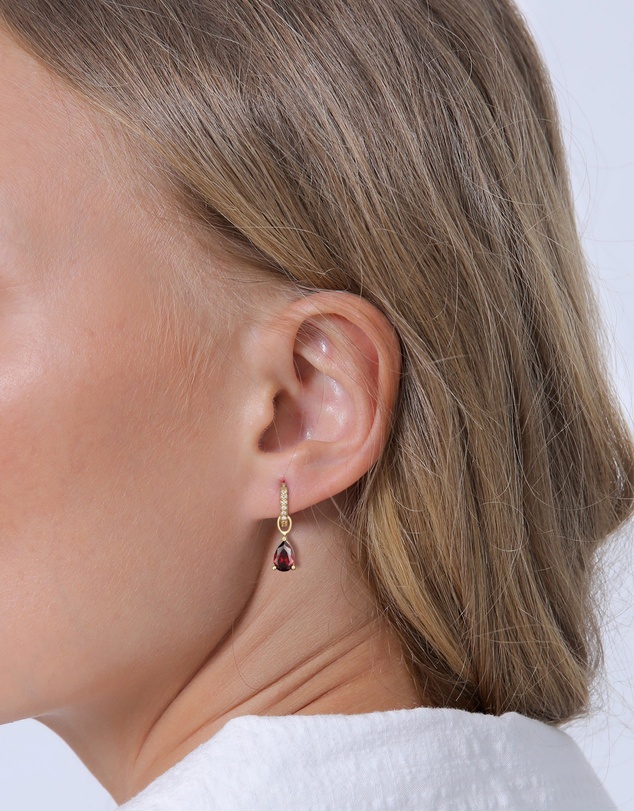 Elli Jewelry - Red Zirconia Drop Hoop Earrings in Gold-Plated 925 Silver