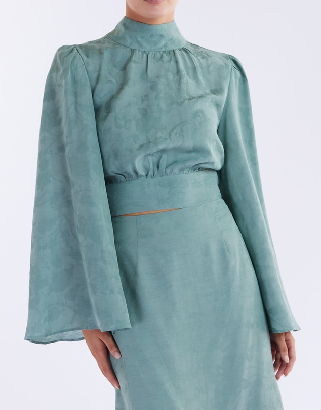 Amelius - Loren Linen Jacquard High Neck Blouse