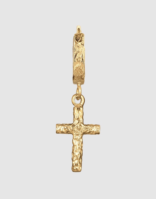 Kuzzoi - ICONIC EXCLUSIVE - Earrings Men Single Hoop Cross 925 Sterling Silver Gold-Plated