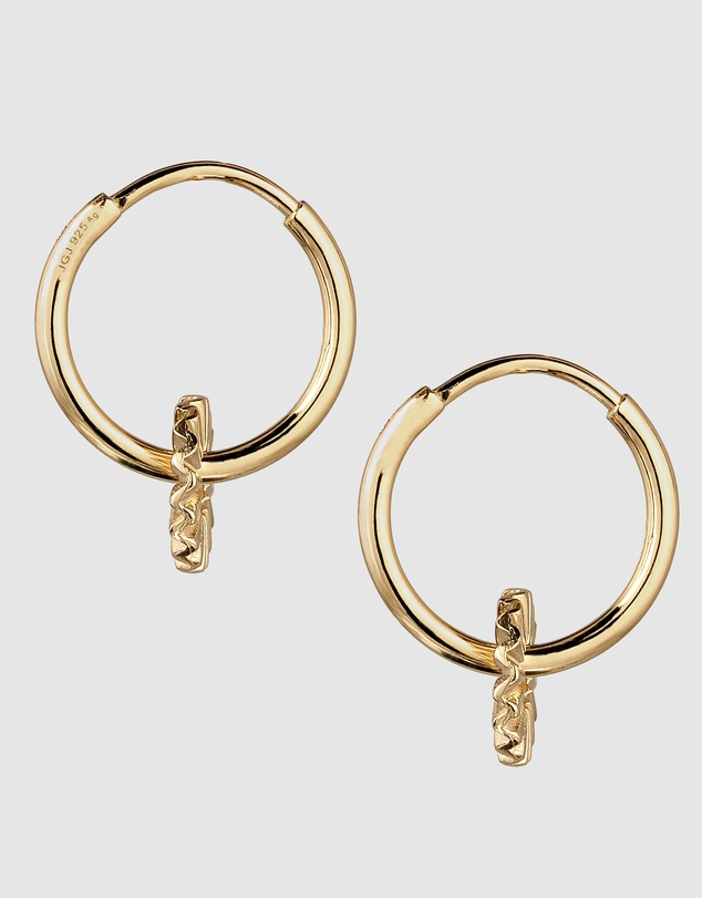Elli Jewelry - Fluted Disc Charm Hoop Earrings in Gold-Plated 925 Silver