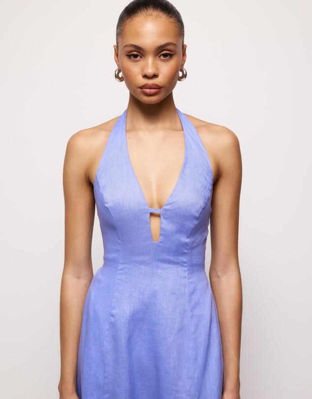 Revibe - Repaired AERE Odele Linen Halter Midi Dress - AU 10