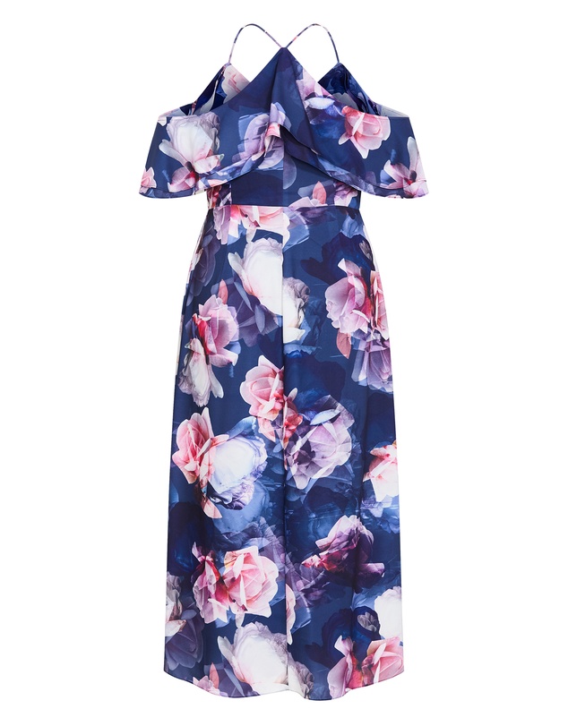 City Chic - Plus size Miss Jessica Print Maxi Dress - poseidon blue