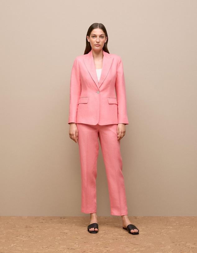 Trenery - Linen Tapered Leg Pant in Pink Peony