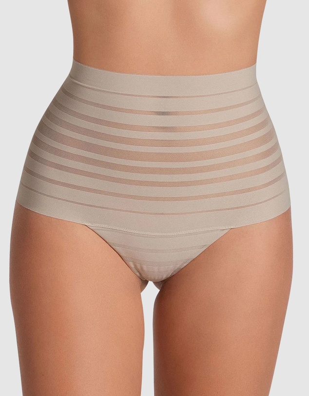 Leonisa - Sheer Stripe Tummy Compression High Waist Thong
