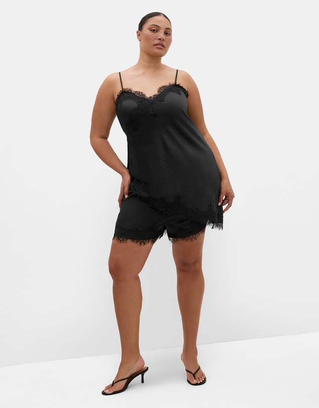 City Chic - Plus size Lace Asymmetrical Satin Cami - black