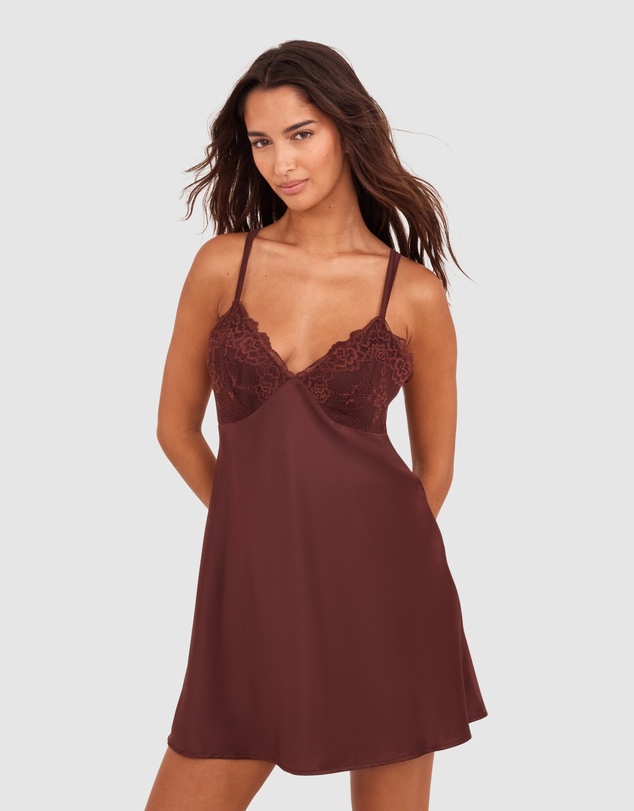 Bras N Things - Imogen Short Slip - Dark Brown