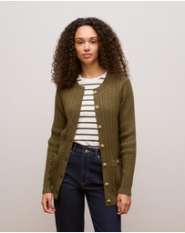 Trenery - Cotton Cable Knit Longline Cardigan in Dark Khaki