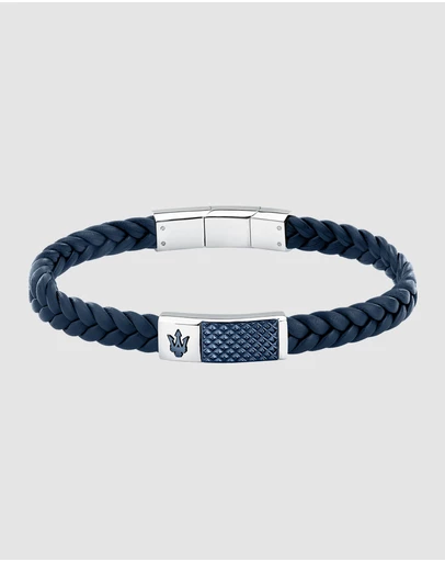 Maserati - Maserati Men's Blue Interlaced Leather and Steel Bracelet
