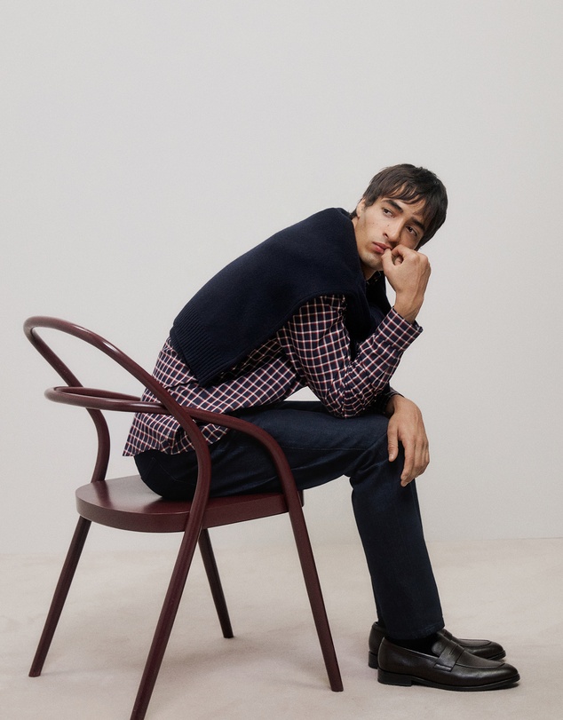 Trenery - Regular Fit Fine Check Shirt in Navy