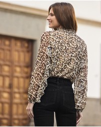 Sosandar - Leopard Print Lace Up Blouse
