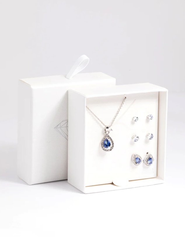 Lovisa - Diamond Simulant Sapphire Necklace & Earrings Set