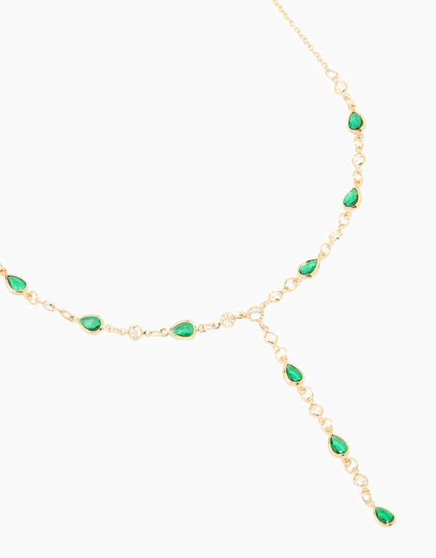 Lovisa - Gold Plated Emerald Cubic Zirconia Y-Necklace